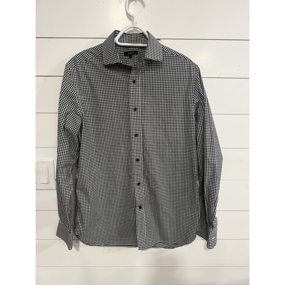 Quince Men's Black White Button Up Long Sleeve Organic Cotton Shirt Medium